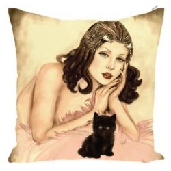 Pin-up Burlesque Queen and Kitten Pillow